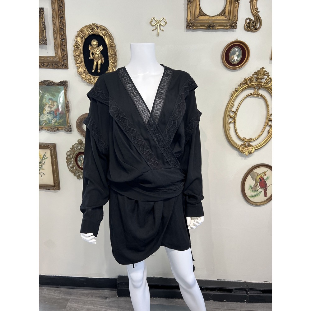 IRO Paris Black "Elyn" Faked-Wrap Lace Trim Dress Size 38